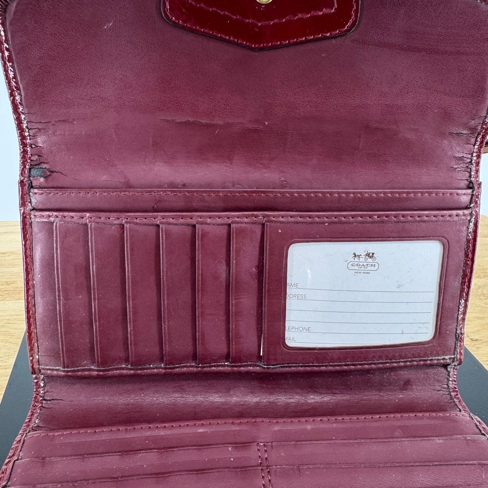 Coach Womens Cherry Red Crinkle Patent Leather Slim Envelope Wallet Logo Plate - Picture 5 of 11